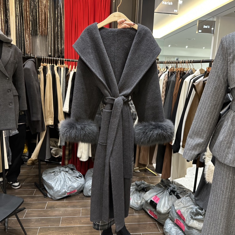 HERISH-HAUTE東大門㊣代購女士新款25秋冬推薦中長款大衣狐貍HERISH-HAUTE中長款大衣圖色2