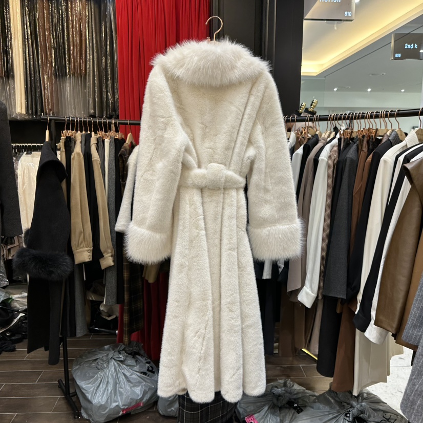 HERISH-HAUTE東大門㊣實拍女裝新款人氣中長款大衣含腰帶毛皮HERISH-HAUTE中長款大衣