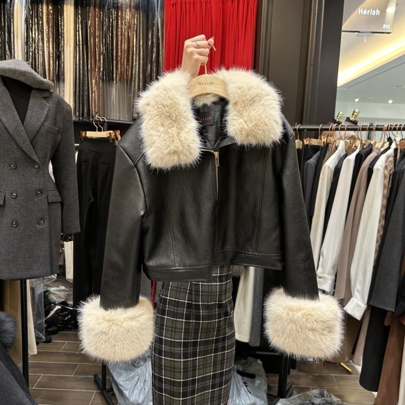 HERISH-HAUTE韓國直郵㊣女士新品熱賣人氣職業夾克毛皮皮革HERISH-HAUTE夾克圖色2