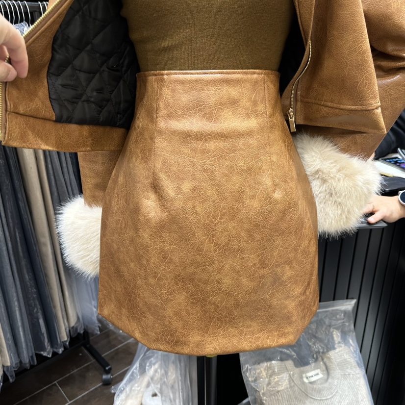 HERISH-HAUTE東大門㊣代購女士新品熱賣職業25秋冬短裙皮革HERISH-HAUTE短裙圖色1