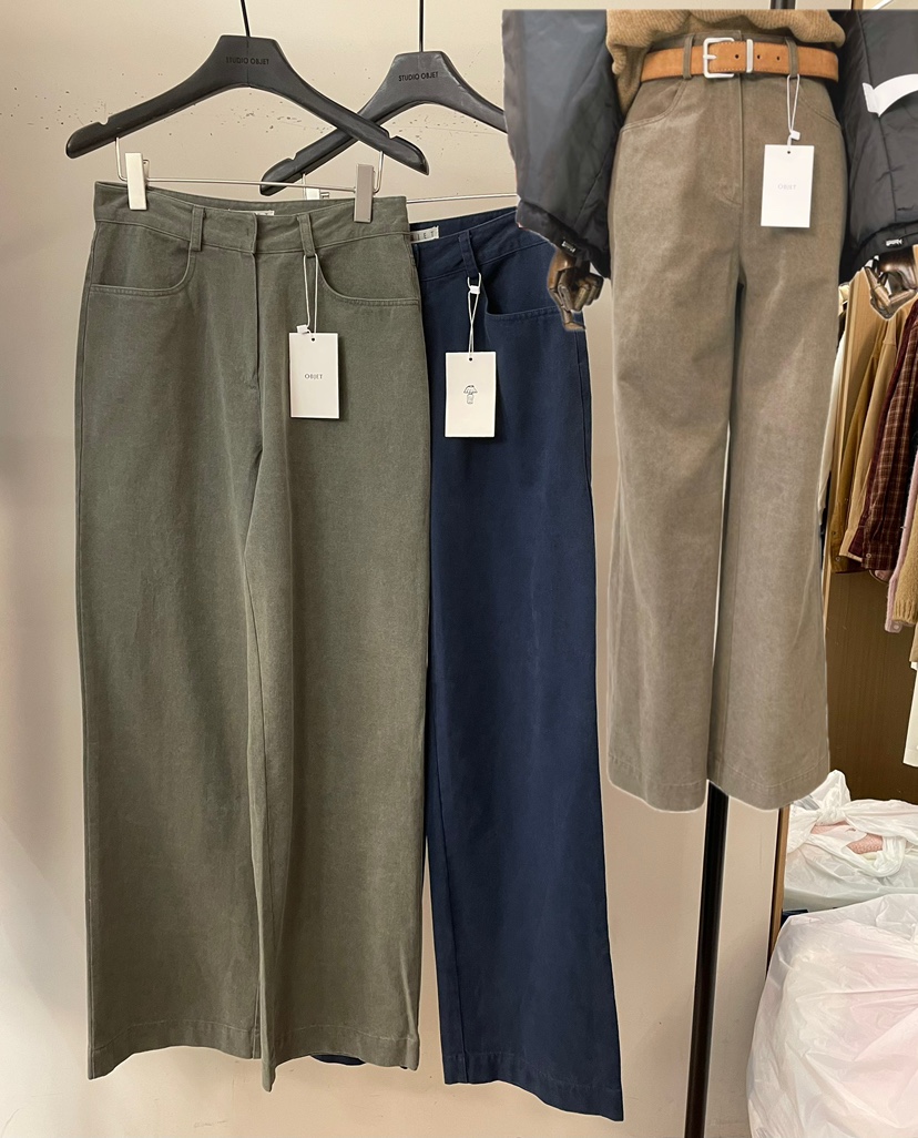 OBJET東大門㊣直郵女裝新款25秋冬真品休閑褲不含腰帶復古洗滌love us u/OBJET休閑褲