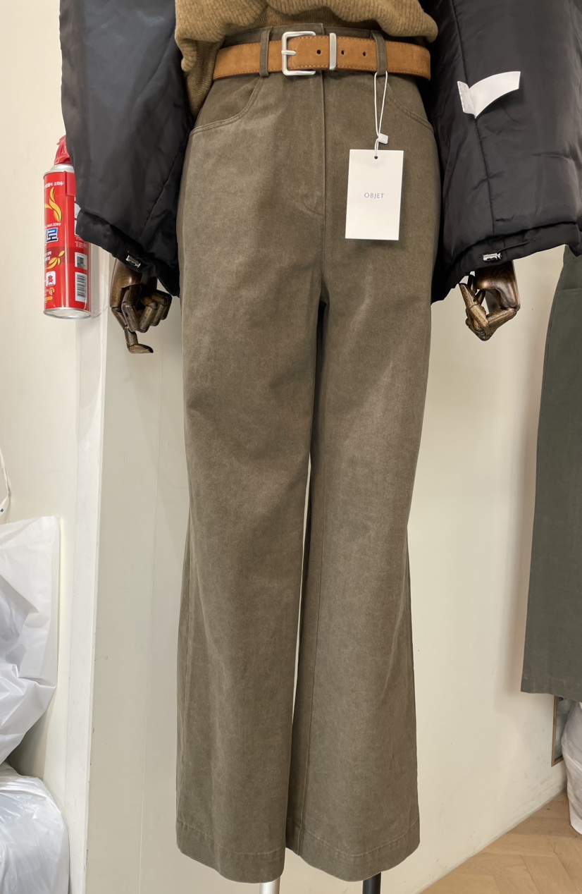 OBJET東大門㊣直郵女裝新款25秋冬真品休閑褲不含腰帶復古洗滌love us u/OBJET休閑褲圖色3