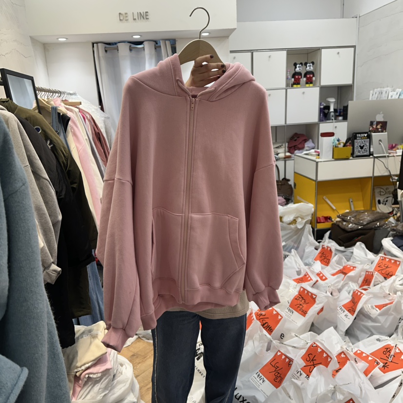 DE LINE韓國代購㊣女士新款休閑職業熱賣衛衣加絨拉鏈復古DE LINE衛衣圖色2