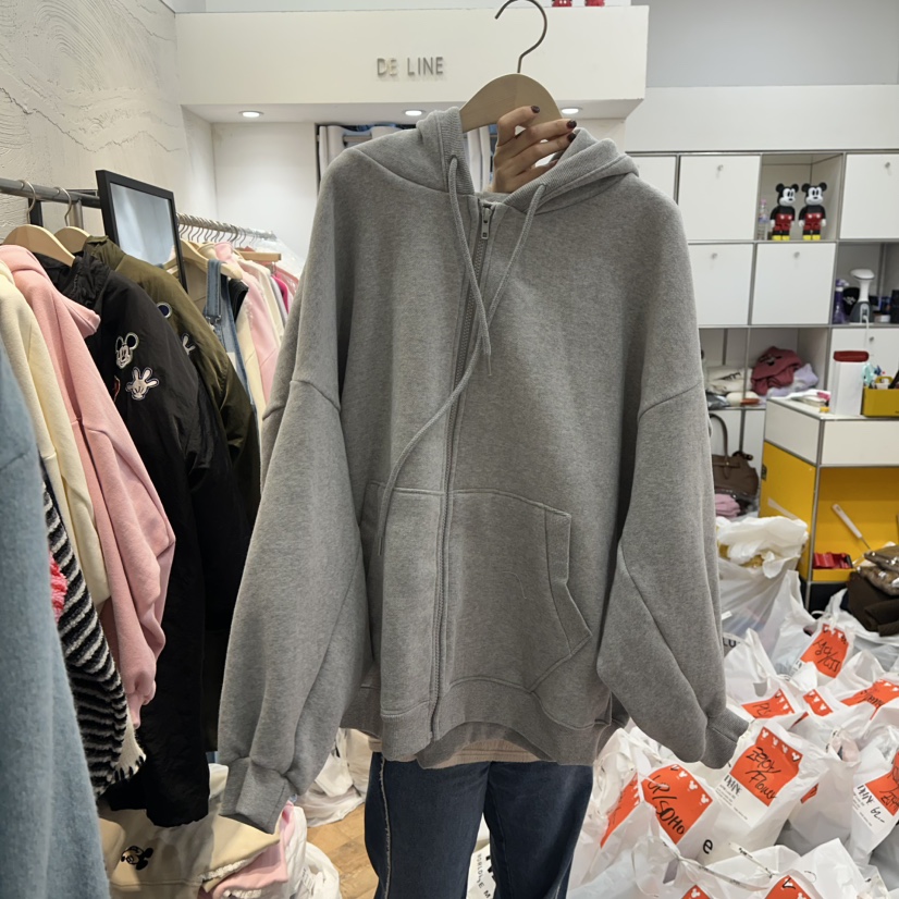 DE LINE韓國代購㊣女士新款休閑職業熱賣衛衣加絨拉鏈復古DE LINE衛衣圖色3