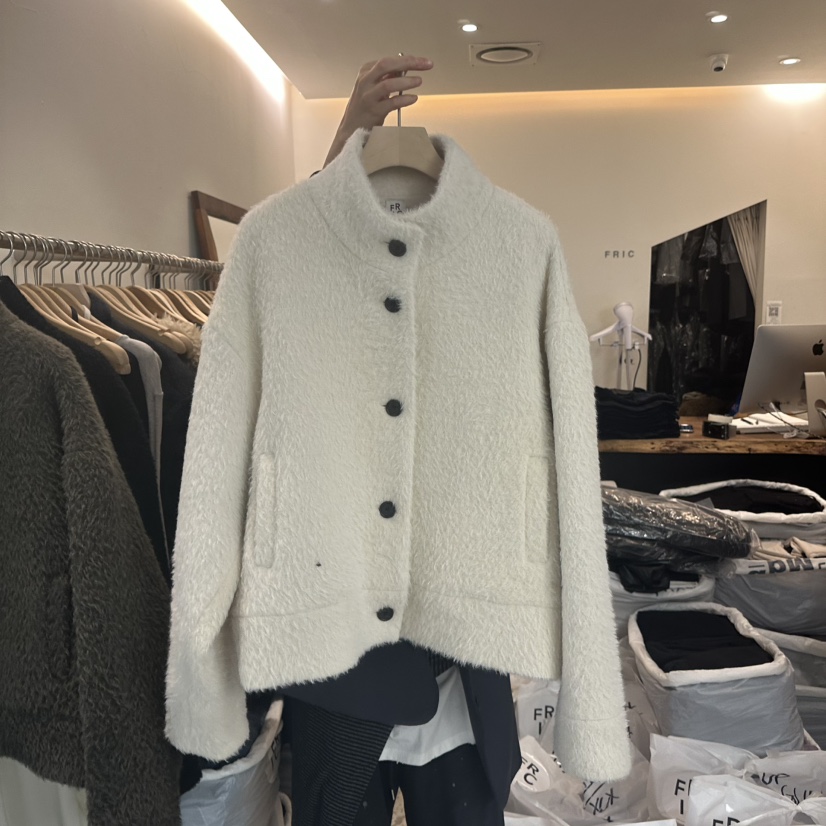 FRIC韓國代購㊣女士新品25秋冬推薦熱賣真品短款大衣羊駝毛FRIC短款大衣圖色1