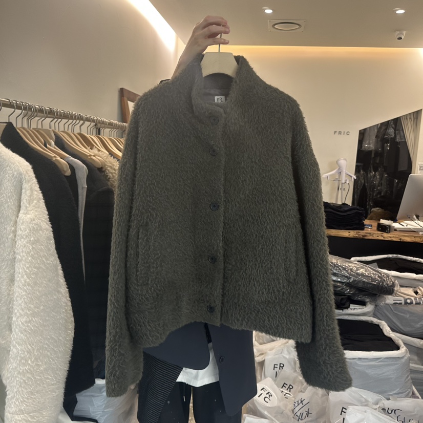FRIC韓國代購㊣女士新品25秋冬推薦熱賣真品短款大衣羊駝毛FRIC短款大衣圖色2墨綠