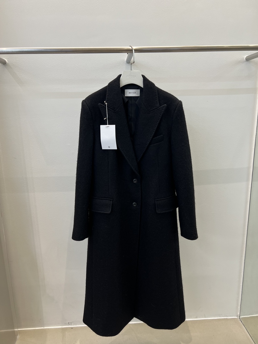 BETTER東大門㊣代購女裝新品熱賣真品25秋冬中長款大衣羊毛BETTER中長款大衣圖色1黑色