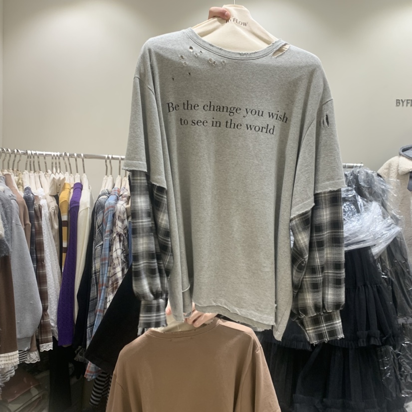 BY FLOW東大門㊣代購女士新款熱賣職業人氣休閑長袖T恤假兩件BY FLOW長袖T恤圖色2