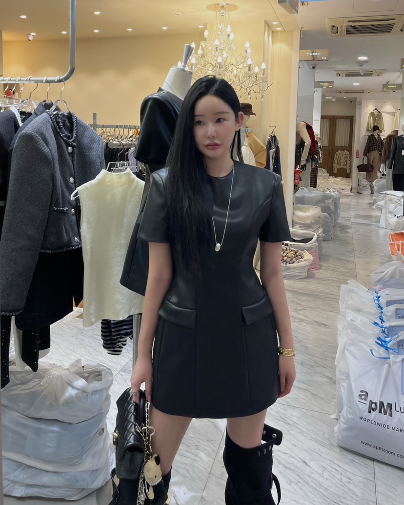 WORK SHOP東大門㊣代購女裝新品人氣真品時尚休閑連衣裙皮革Work_shop連衣裙