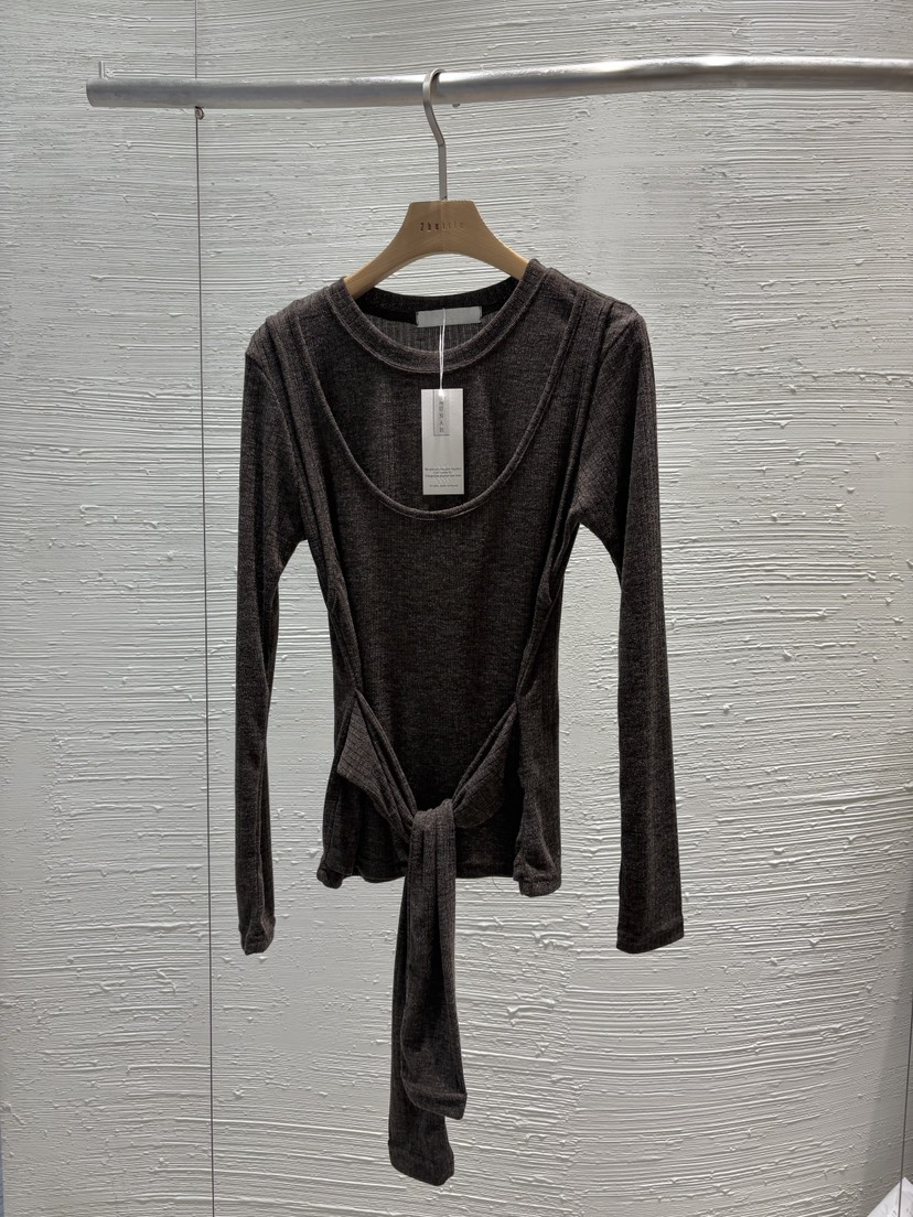 2BOTTLE東大門㊣直郵女裝新品熱賣25秋冬休閑長袖T恤假兩件2BOTTLE長袖T恤圖色1棕色