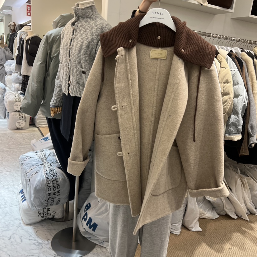 VENIR-a東大門㊣直郵女士新款時尚職業熱賣25秋冬短款大衣連帽VENIR-a短款大衣圖色3