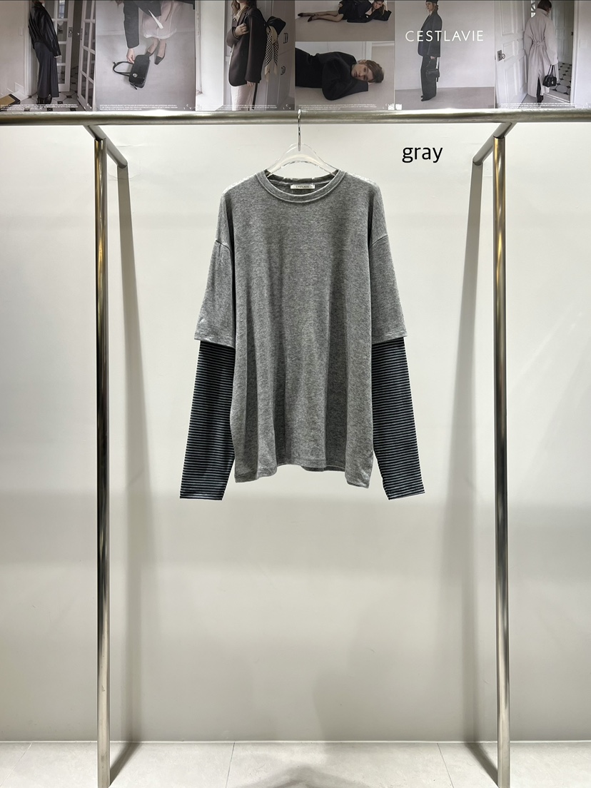 CESTLAVIE韓國代購㊣女士新款熱賣推薦時尚25秋冬長袖T恤假兩件CESTLAVIE長袖T恤圖色1