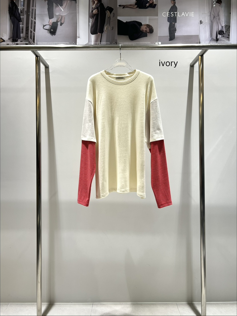 CESTLAVIE韓國代購㊣女士新款熱賣推薦時尚25秋冬長袖T恤假兩件CESTLAVIE長袖T恤圖色2