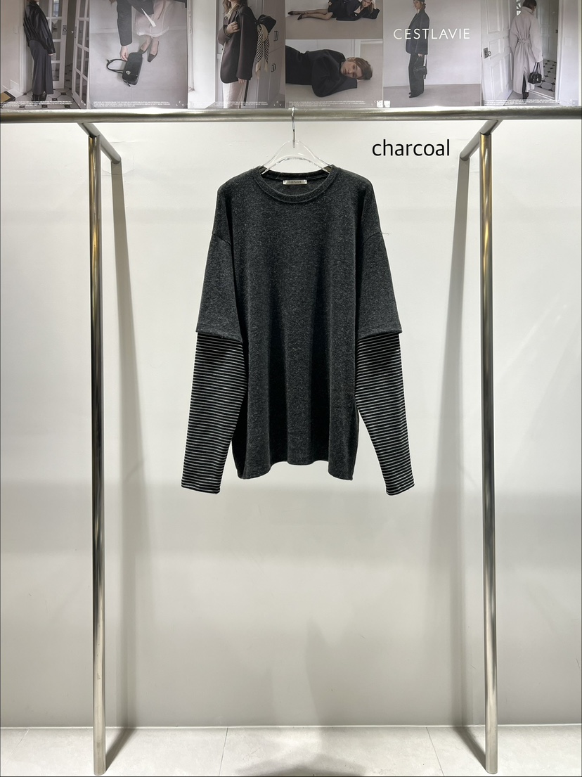 CESTLAVIE韓國代購㊣女士新款熱賣推薦時尚25秋冬長袖T恤假兩件CESTLAVIE長袖T恤圖色3