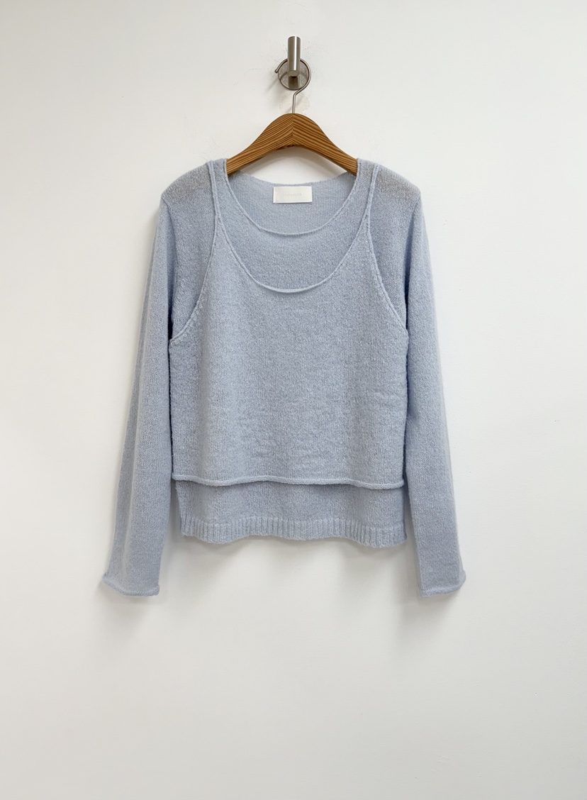 YIKHO STYLE韓國代購㊣女士新款休閑時尚真品針織衫假兩件YIKHO STYLE針織衫圖色2