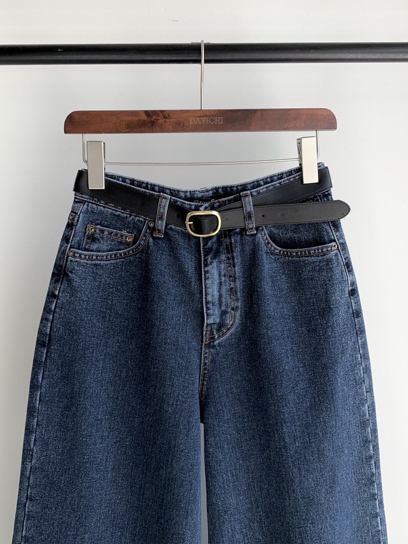 DAVICHI韓國代購㊣女士新款25秋冬休閑牛仔褲含隨機腰帶拉絨DAVICHI牛仔褲