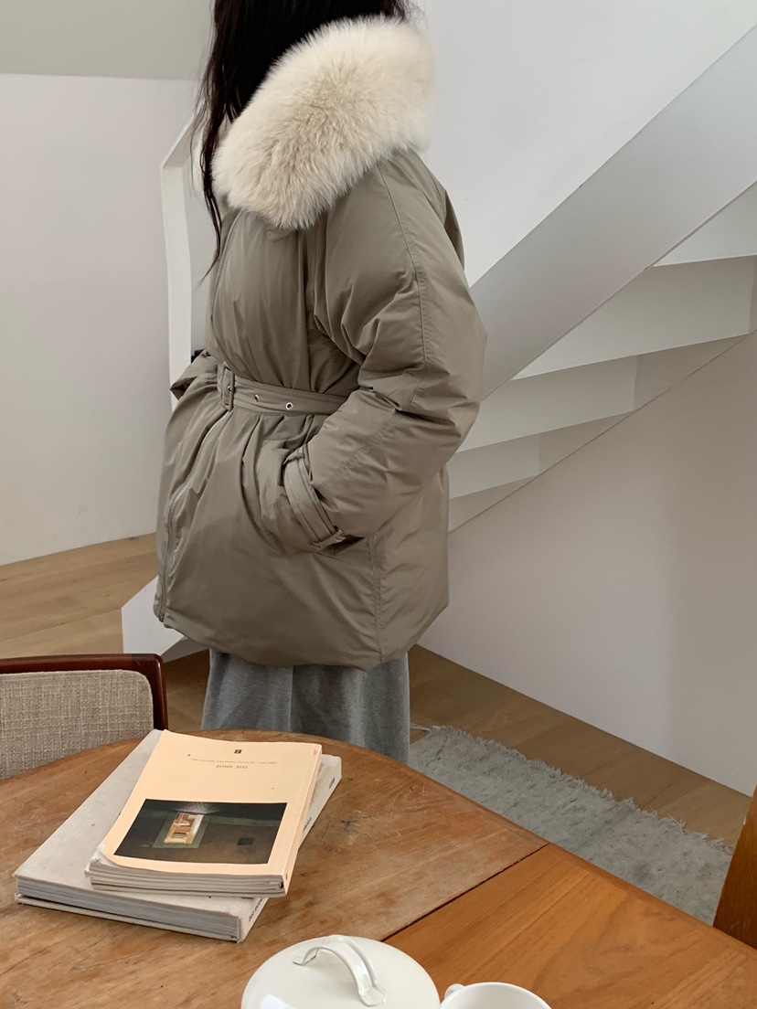 LE VASE韓國直郵㊣女士新品真品25秋冬短款棉服含腰帶狐貍LE VASE短款棉服