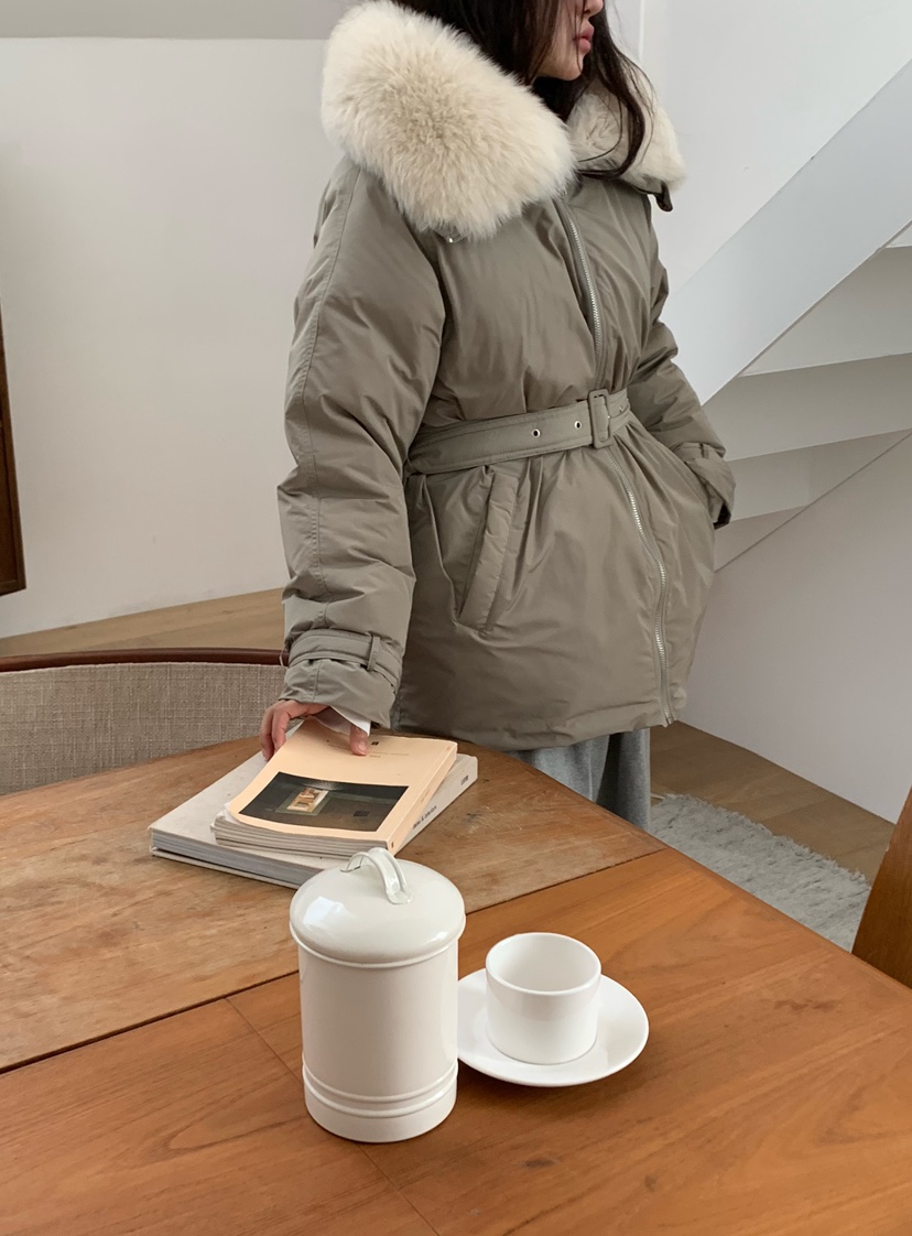 LE VASE韓國直郵㊣女士新品真品25秋冬短款棉服含腰帶狐貍LE VASE短款棉服