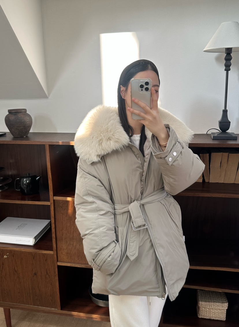 LE VASE韓國直郵㊣女士新品真品25秋冬短款棉服含腰帶狐貍LE VASE短款棉服