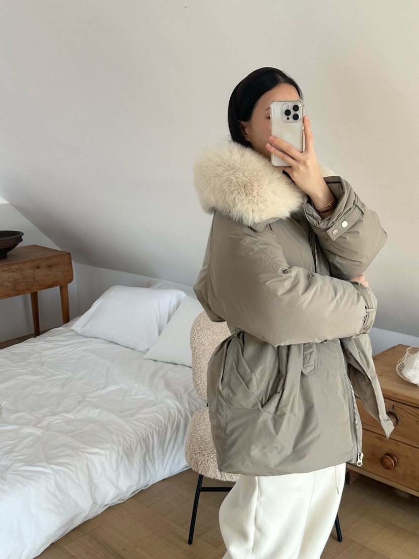 LE VASE韓國直郵㊣女士新品真品25秋冬短款棉服含腰帶狐貍LE VASE短款棉服