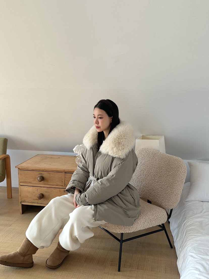 LE VASE韓國直郵㊣女士新品真品25秋冬短款棉服含腰帶狐貍LE VASE短款棉服