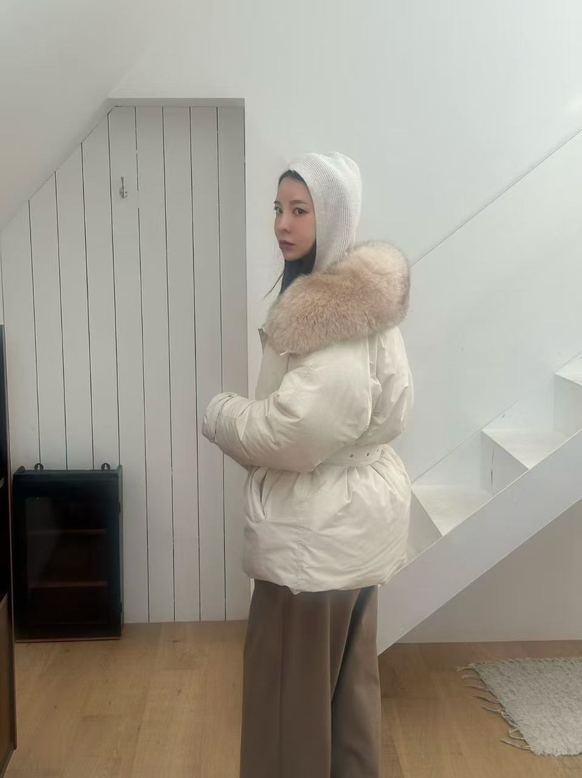 LE VASE韓國直郵㊣女士新品真品25秋冬短款棉服含腰帶狐貍LE VASE短款棉服