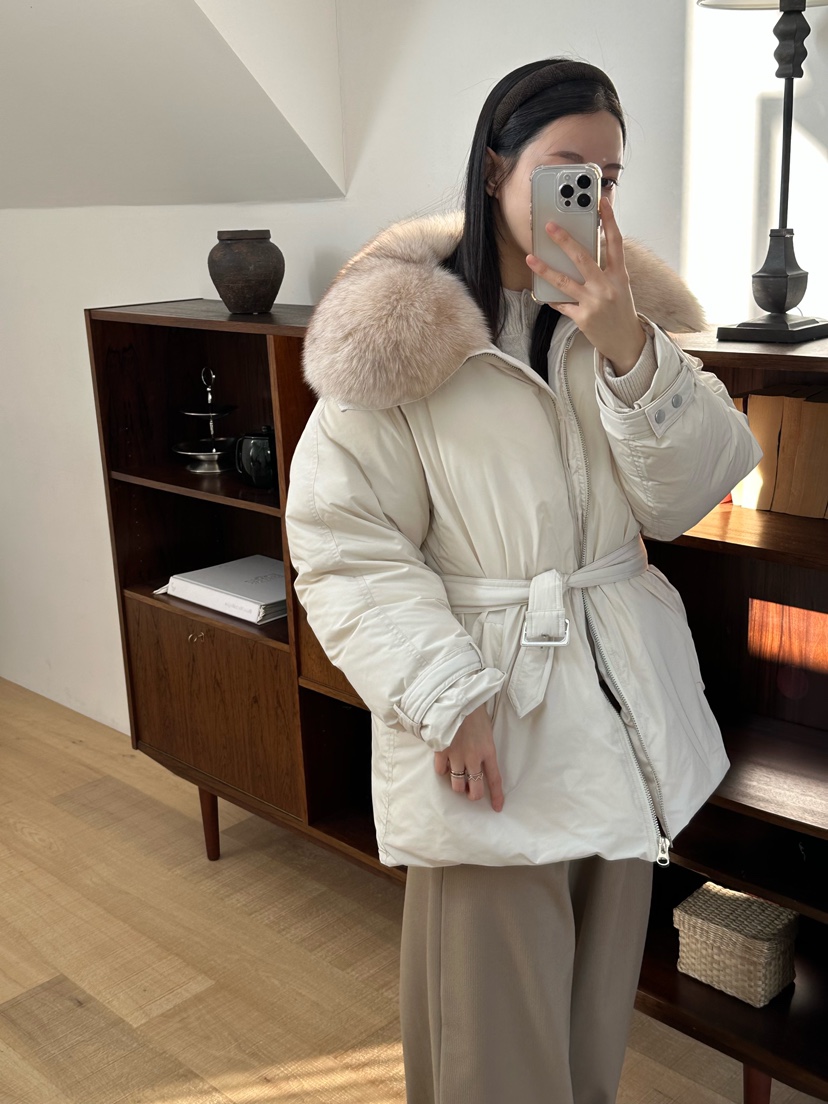 LE VASE韓國直郵㊣女士新品真品25秋冬短款棉服含腰帶狐貍LE VASE短款棉服