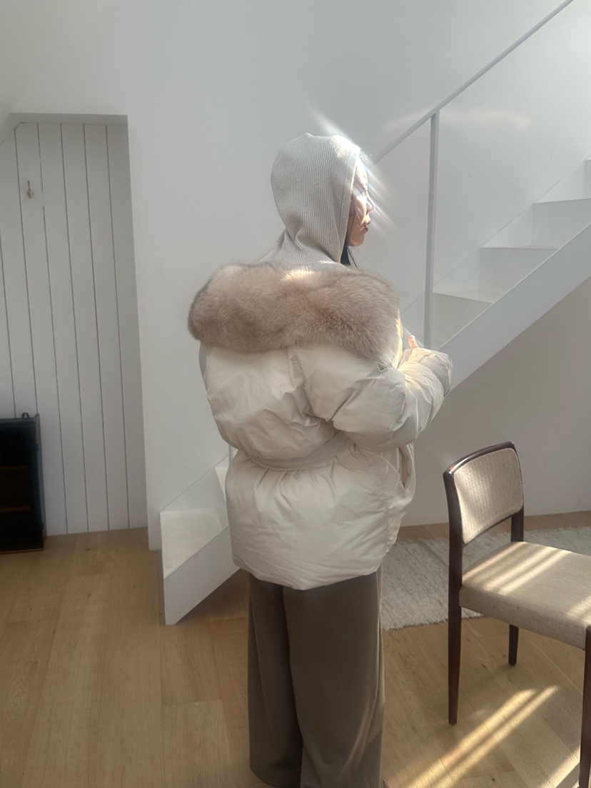 LE VASE韓國直郵㊣女士新品真品25秋冬短款棉服含腰帶狐貍LE VASE短款棉服