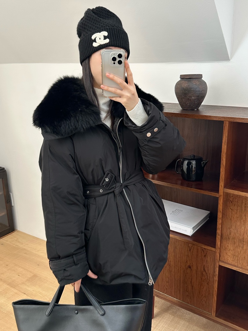 LE VASE韓國直郵㊣女士新品真品25秋冬短款棉服含腰帶狐貍LE VASE短款棉服