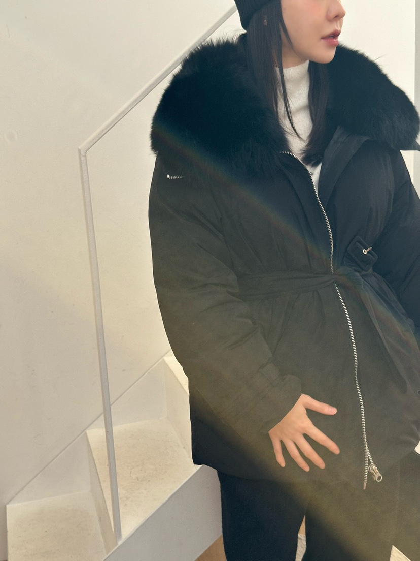 LE VASE韓國直郵㊣女士新品真品25秋冬短款棉服含腰帶狐貍LE VASE短款棉服