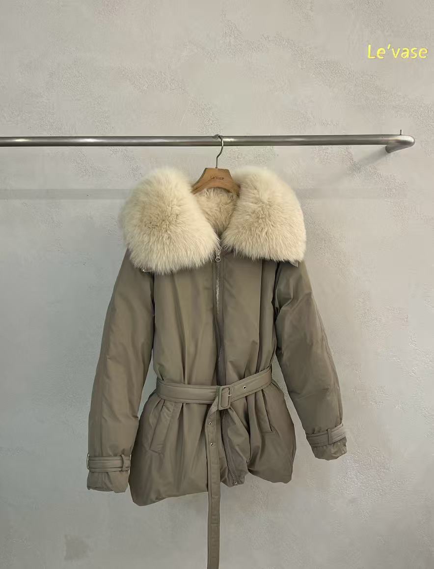 LE VASE韓國直郵㊣女士新品真品25秋冬短款棉服含腰帶狐貍LE VASE短款棉服圖色1