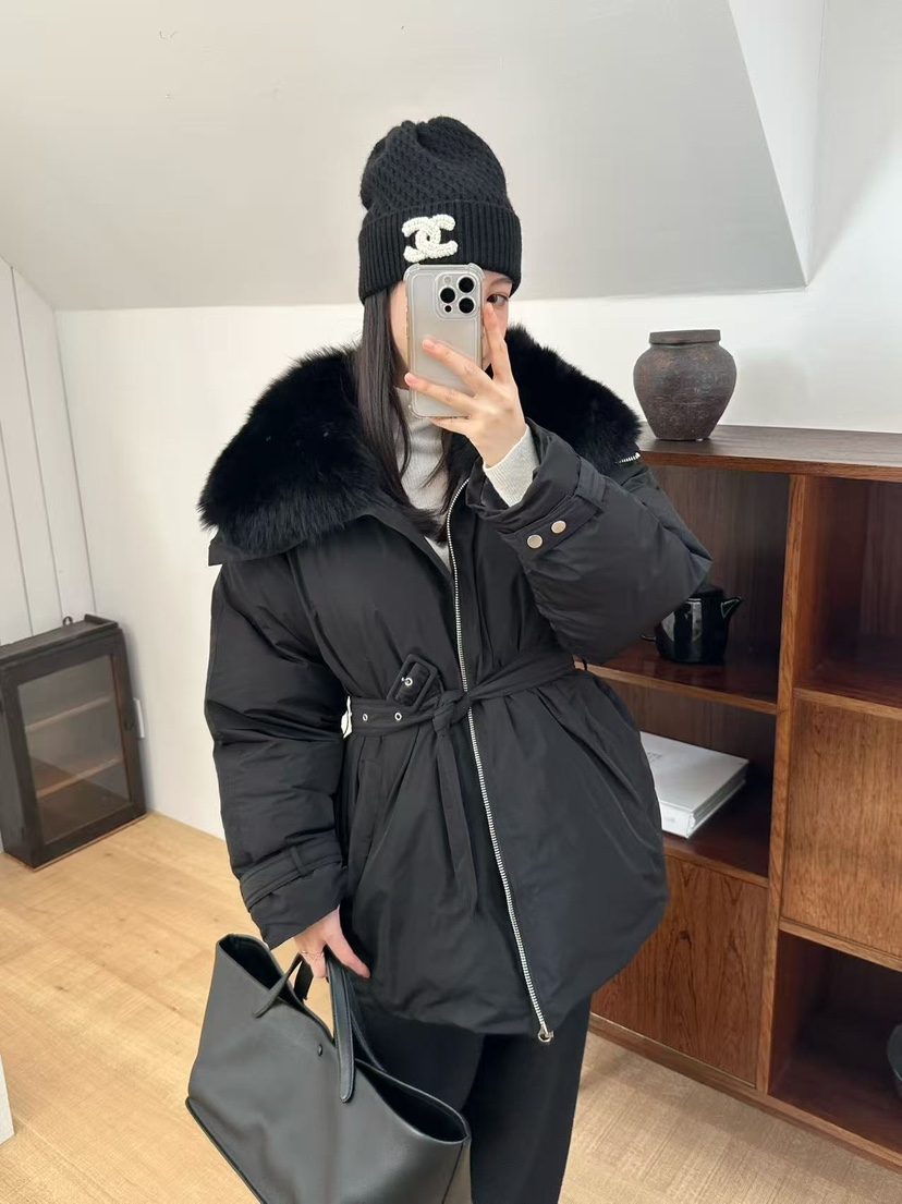 LE VASE韓國直郵㊣女士新品真品25秋冬短款棉服含腰帶狐貍LE VASE短款棉服圖色2