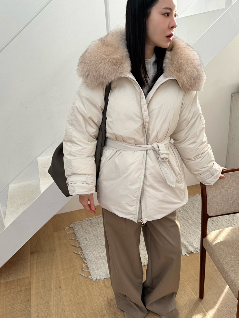 LE VASE韓國直郵㊣女士新品真品25秋冬短款棉服含腰帶狐貍LE VASE短款棉服圖色3