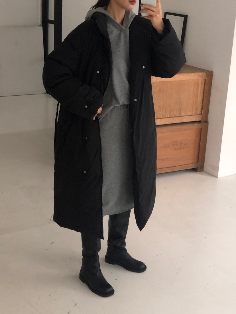 THE EYL韓國代購㊣女士新款推薦時尚職業長款羽絨服含腰帶THE EYL長款羽絨服