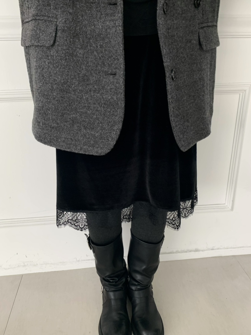 X-MOOD東大門㊣直郵女裝新款推薦職業半身裙中短裙天鵝絨蕾絲X-MOOD半身裙/中短裙