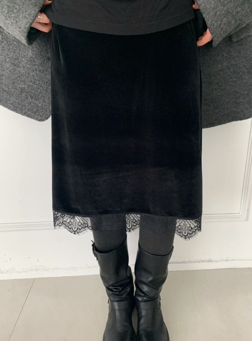 X-MOOD東大門㊣直郵女裝新款推薦職業半身裙中短裙天鵝絨蕾絲X-MOOD半身裙/中短裙