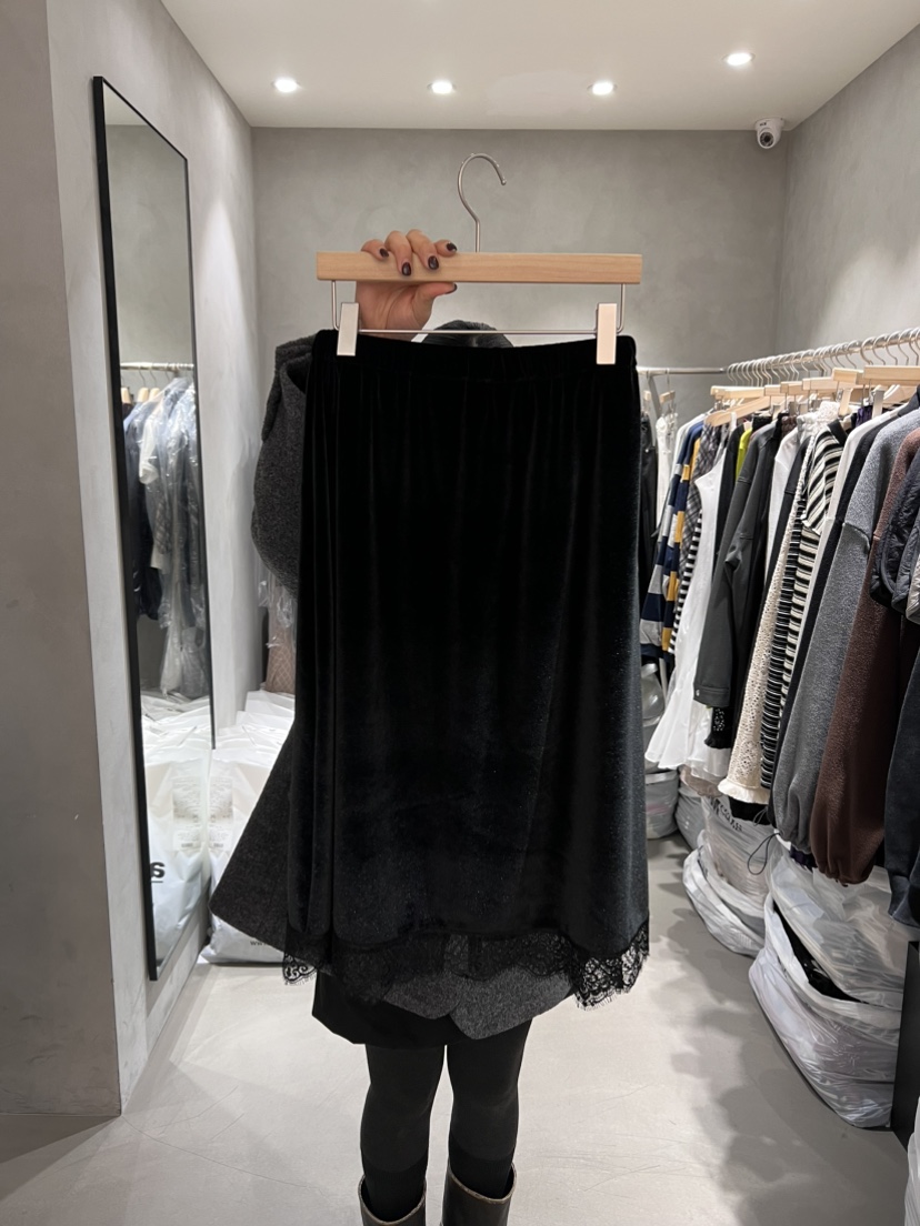 X-MOOD東大門㊣直郵女裝新款推薦職業半身裙中短裙天鵝絨蕾絲X-MOOD半身裙/中短裙圖色3