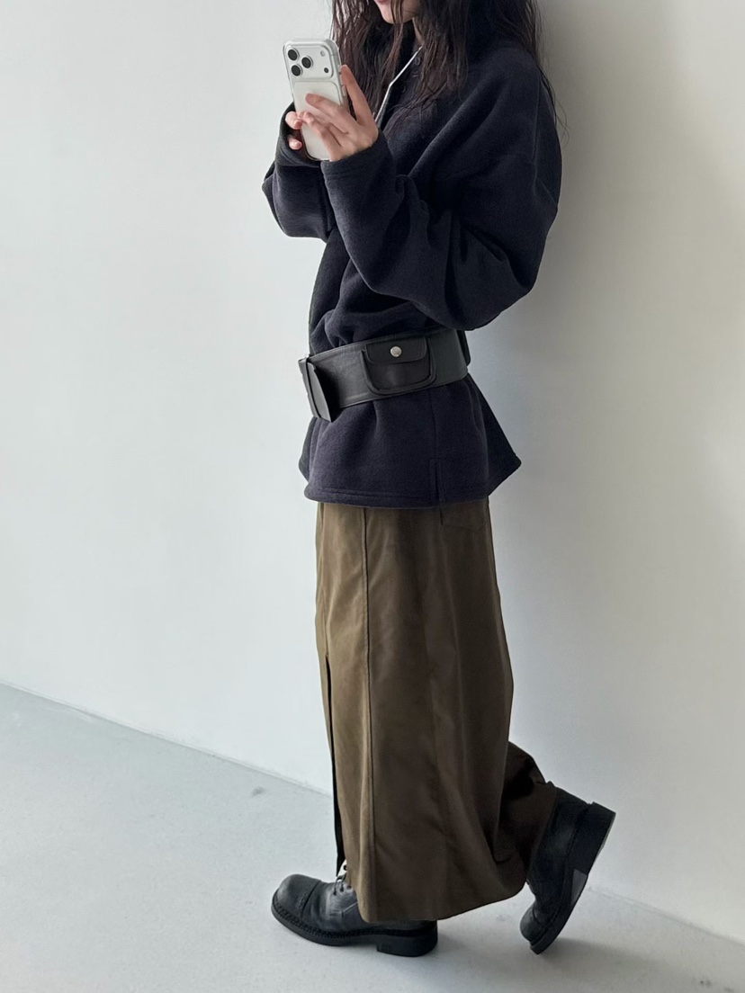 MINIMUZE韓國代購㊣女士新款真品熱賣人氣時尚25秋冬長裙絨面革MINIMUZE長裙