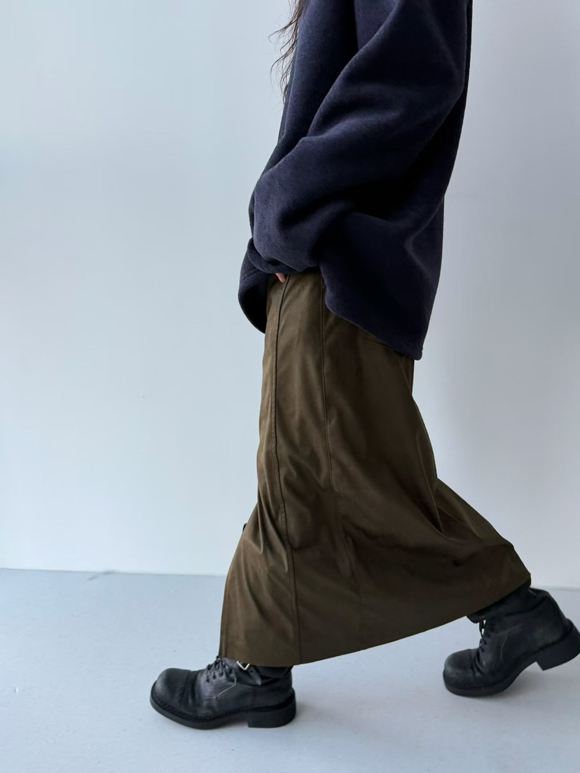 MINIMUZE韓國代購㊣女士新款真品熱賣人氣時尚25秋冬長裙絨面革MINIMUZE長裙