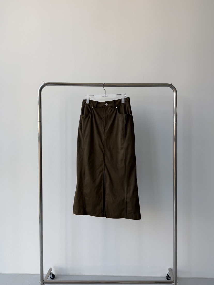 MINIMUZE韓國代購㊣女士新款真品熱賣人氣時尚25秋冬長裙絨面革MINIMUZE長裙圖色1