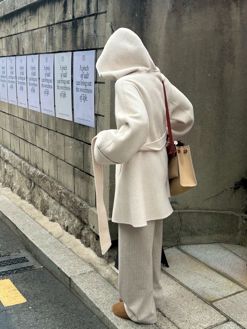 HEIZE韓國代購㊣女裝新品人氣熱賣真品中長款大衣含腰帶羊駝HEIZE中長款大衣