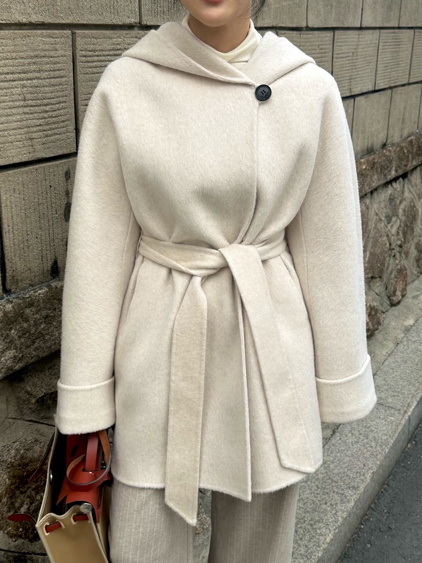 HEIZE韓國代購㊣女裝新品人氣熱賣真品中長款大衣含腰帶羊駝HEIZE中長款大衣