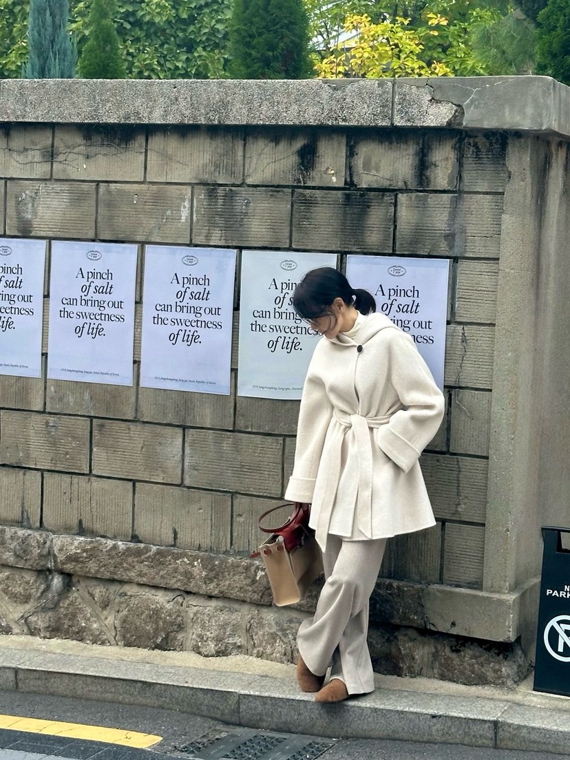 HEIZE韓國代購㊣女裝新品人氣熱賣真品中長款大衣含腰帶羊駝HEIZE中長款大衣