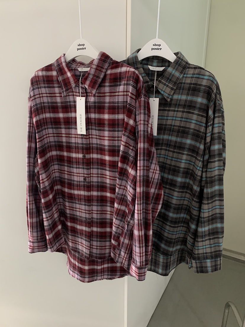 SHOP POSTER韓國代購㊣女士新款25秋冬真品襯衫蕾絲衫格子SHOP_POSTER襯衫/蕾絲衫