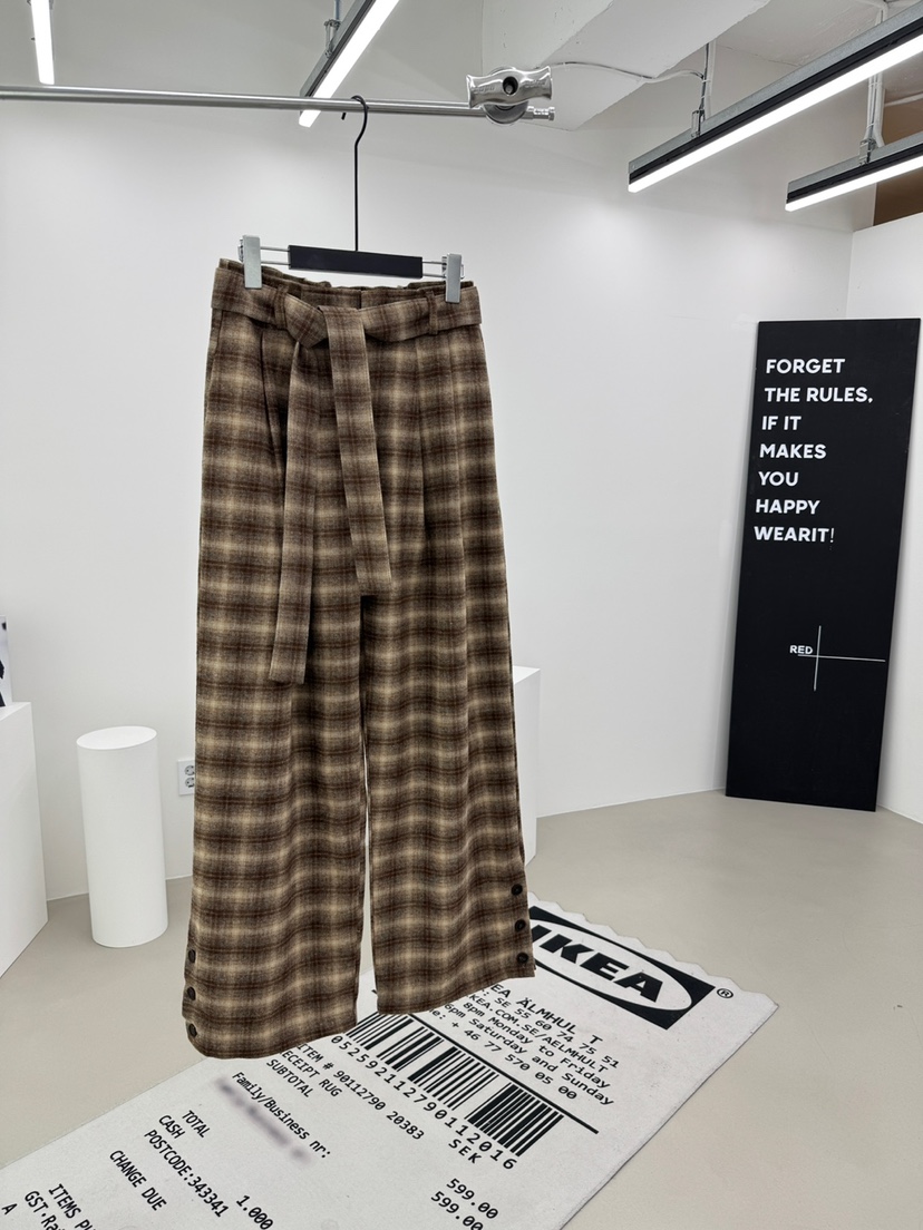 RED-A東大門㊣代購女裝新款時尚真品熱賣職業休閑褲格紋紐扣RED-A休閑褲圖色1