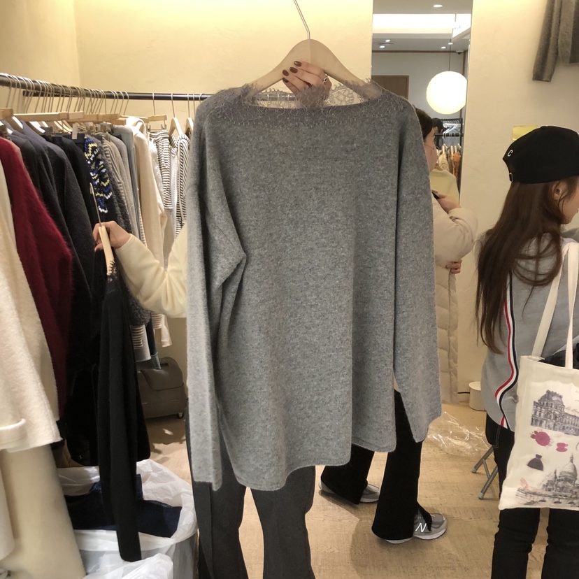 W AND J韓國代購㊣女士新款推薦25秋冬休閑職業針織衫蕾絲W AND J針織衫