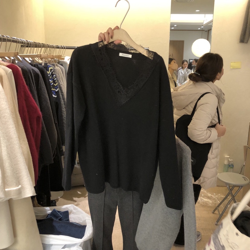 W AND J韓國代購㊣女士新款推薦25秋冬休閑職業針織衫蕾絲W AND J針織衫圖色2