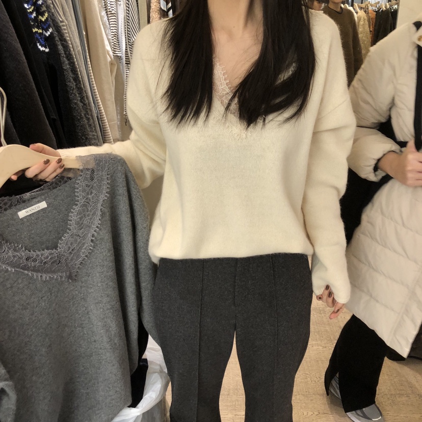 W AND J韓國代購㊣女士新款推薦25秋冬休閑職業針織衫蕾絲W AND J針織衫圖色3