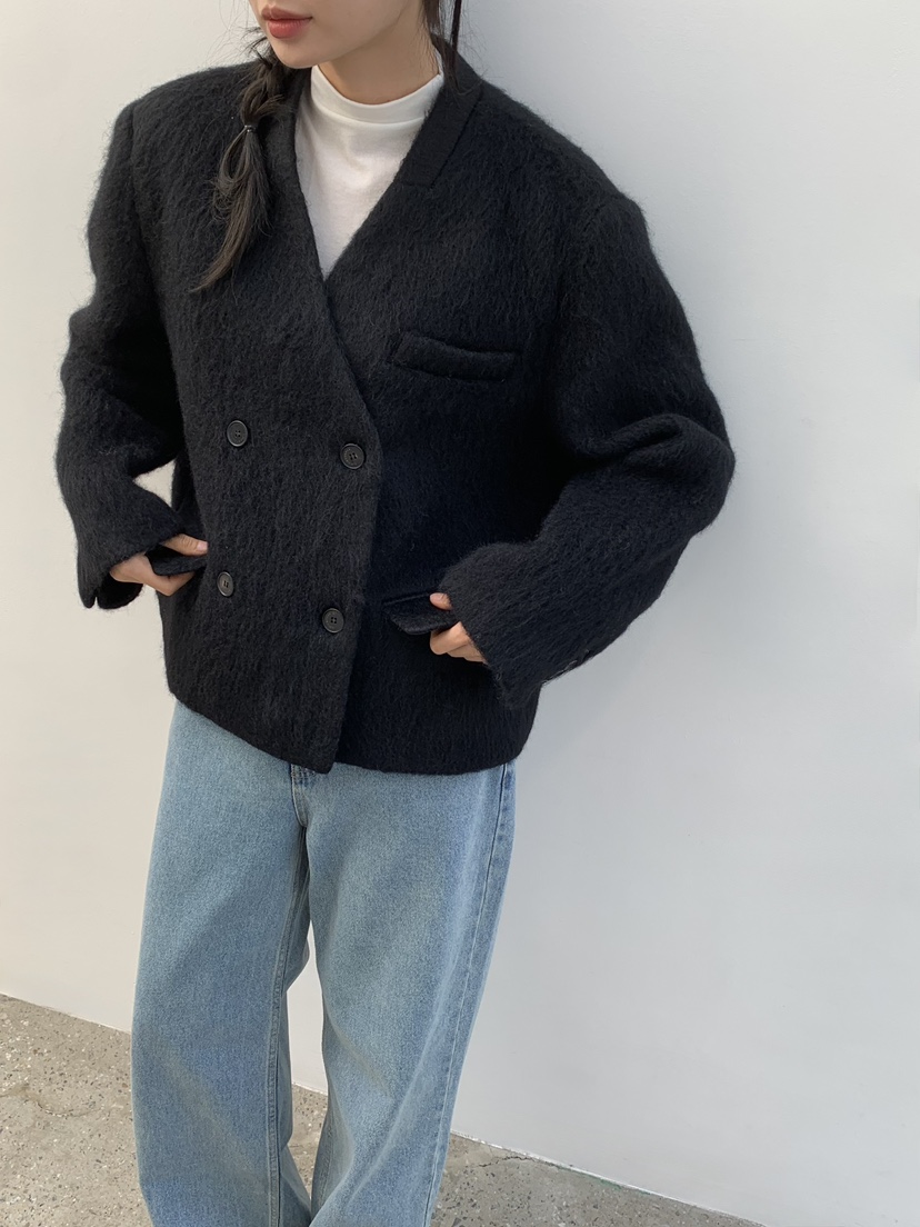 LOVE MY SANTA東大門㊣代購女裝新款人氣時尚25秋冬夾克羊駝Santa/LOVE MY SANTA夾克圖色3黑