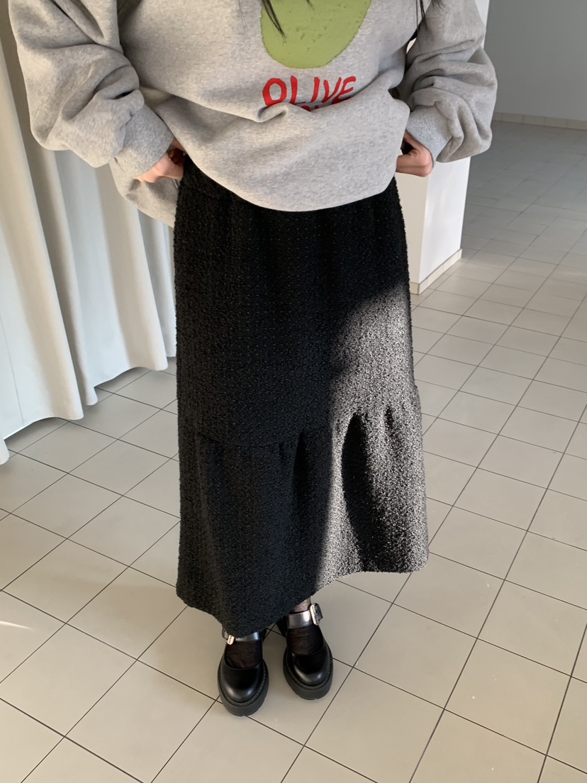 LOVE MY SANTA韓國直郵㊣女裝新品25秋冬休閑長裙粗花呢羊毛Santa/LOVE MY SANTA長裙圖色2黑